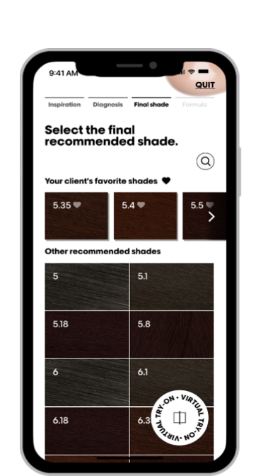my hair id recommended shades screen